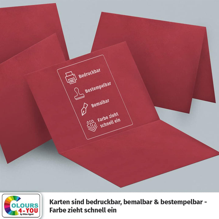 100 Klappkarten mit Umschlägen Set Dunkelrot - DIN A6 Blanko Doppelkarten 14,8 x 21 cm (160 g/m²) -