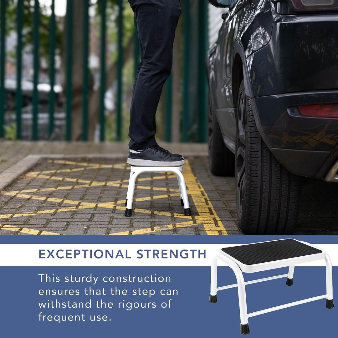 HEFTMAN Weisser Tritthocker – robuster, einzelner Wohnwagen-Tritthocker mit rutschfesten Rillen und