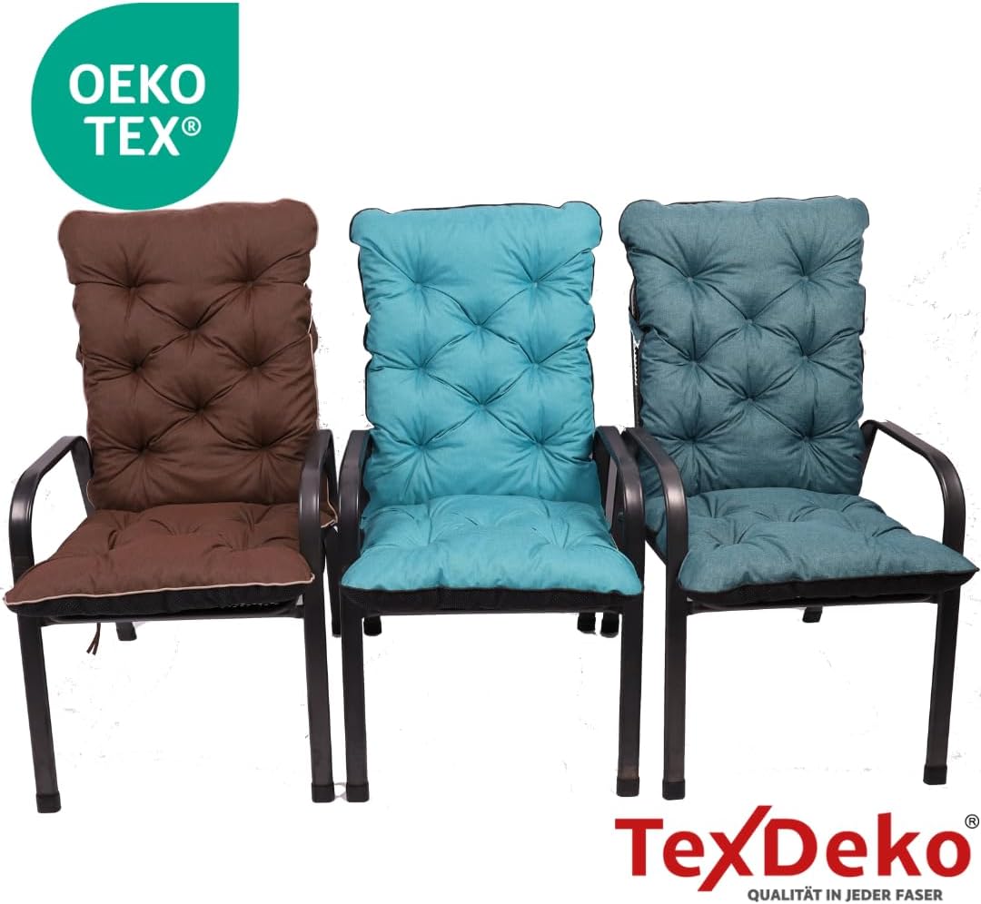 TexDeko® Ecolen Hochlehner Auflage für Gartenstuhl 120x50x50cm Leinenstruktur hochwertig gepolstert