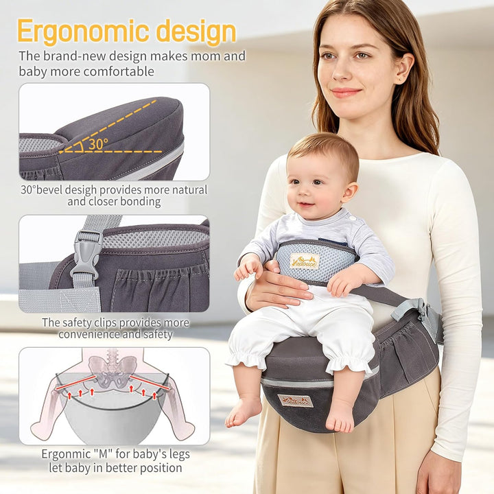 Viedouce Hüftsitz Baby, Ergonomische Hüfttrage Trageshilfe mit Sicherheitsgurt Schutz für Babys und