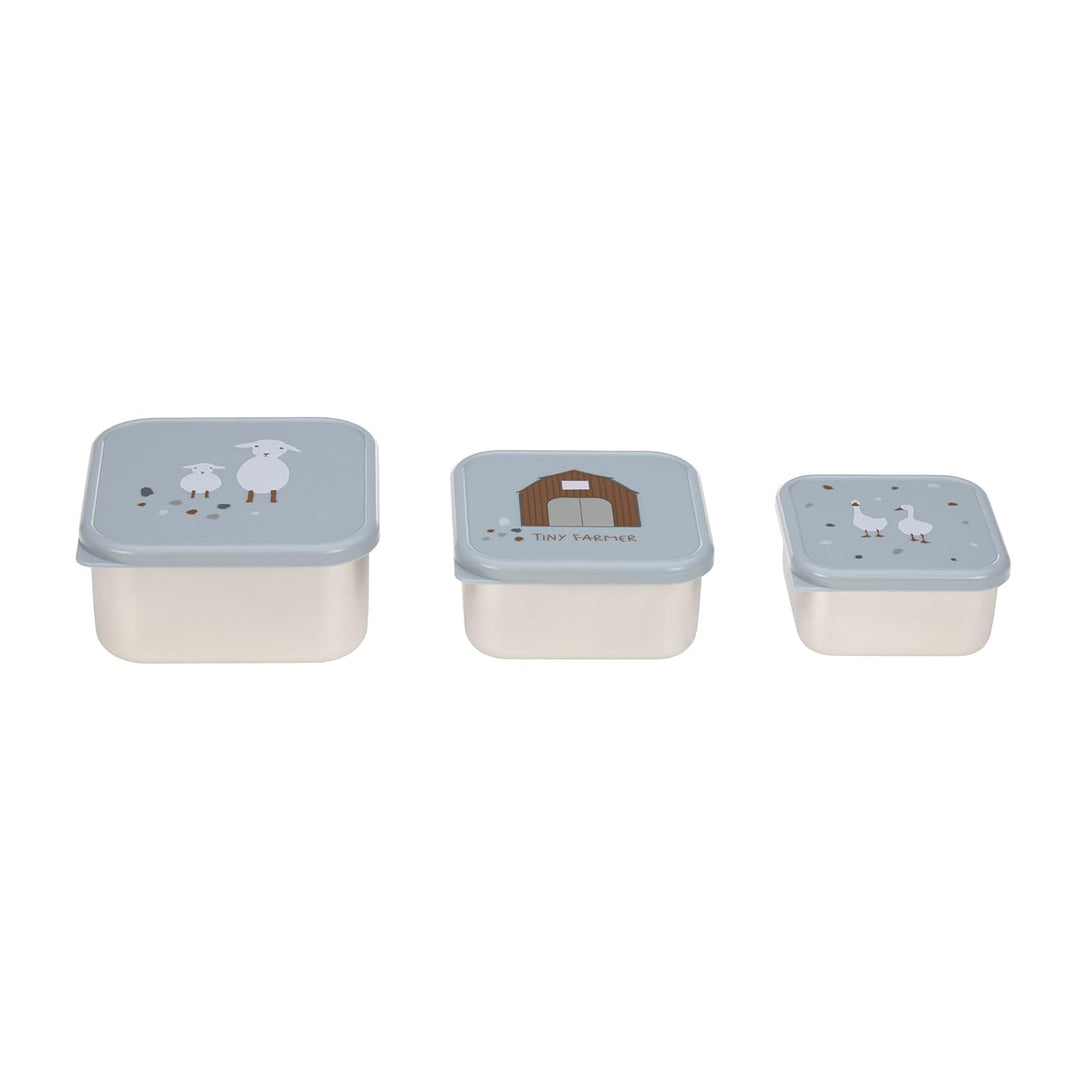 LÄSSIG Snackbox 3er Set Edelstahl 3 Stück Tiny Farmer blue Blau, Blau
