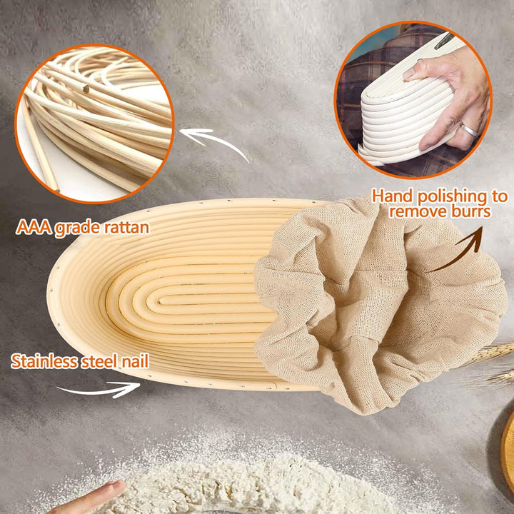 2 Stück Gärkörbchen, 25cm Gärkorb Natürlich Gärkorb Oval Gärkorbs Brot Gärkörbchen für Brot mit Bürs