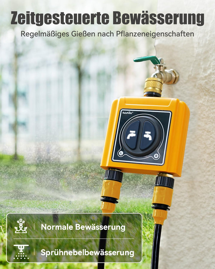 RAINPOINT Bewässerungscomputer WLAN 2 Ausgänge mit Messingeinlass und -auslass,Zeitschalter mit Rege