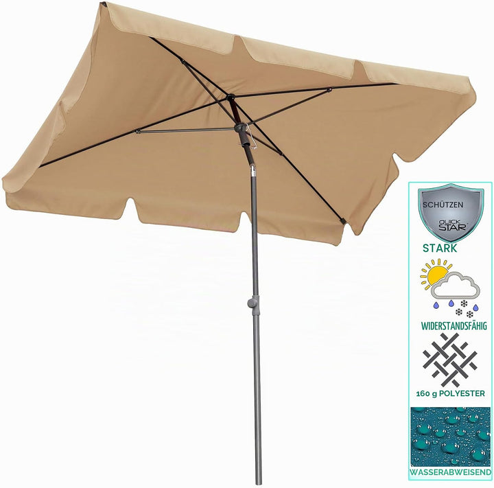 QUICK STAR Balkon Sonnenschirm 200x125cm Balkonschirm Rechteckig Knickbar Sand Gartenschirm UV 50