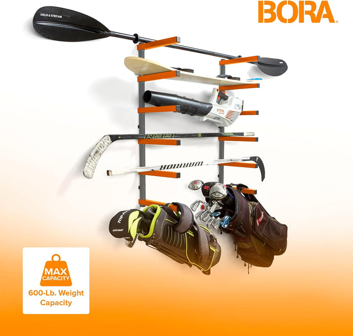 Bora Holzorganizer und Holzaufbewahrung Metallregal mit 6-stufiger Wandhalterung - Innen und Aussen