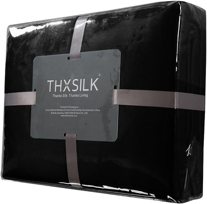 THXSILK Spannbettlaken Seide Bettlaken 140x200, Schwarz Seiden Bettlaken, 100% Reine 19 Momme Maulbe