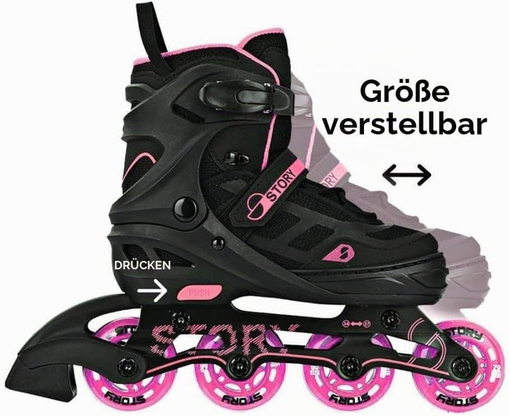 Story Fusion verstellbare Inline-Rollschuhe, rosa, leichte Aluminiumkonstruktion, atmungsaktives Mes