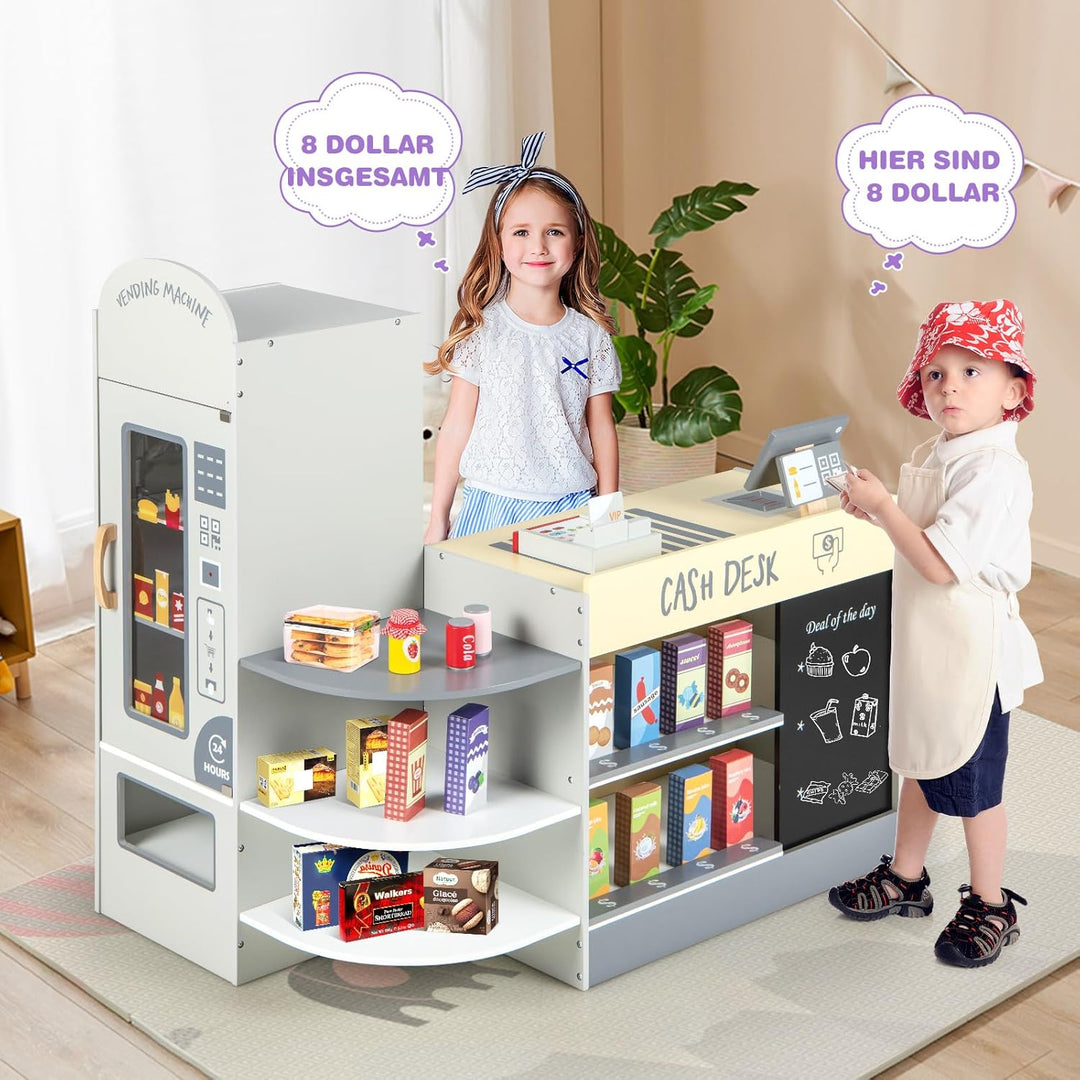 GOPLUS Kinder Kaufladen, Supermarkt aus Holz, Kaufmannsladen mit mit Kasse, POS-Automat & Verkaufsau