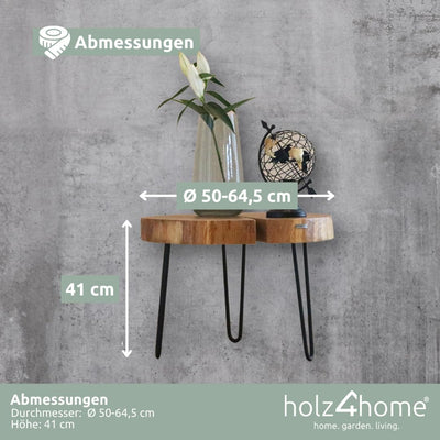holz4home® Couchtisch mit massiver Baumscheibe aus Eiche Ø 50-64,5 cm | Exklusives Loft Design aus h