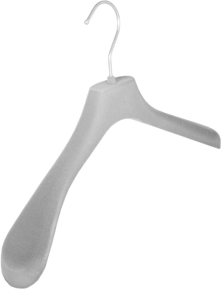 Kleiderbuegelshop24 Sonderposten ! Samtbügel mit DRUCKSTELLEN für Jacken, 42 cm, grau, NEU, 10 Stück