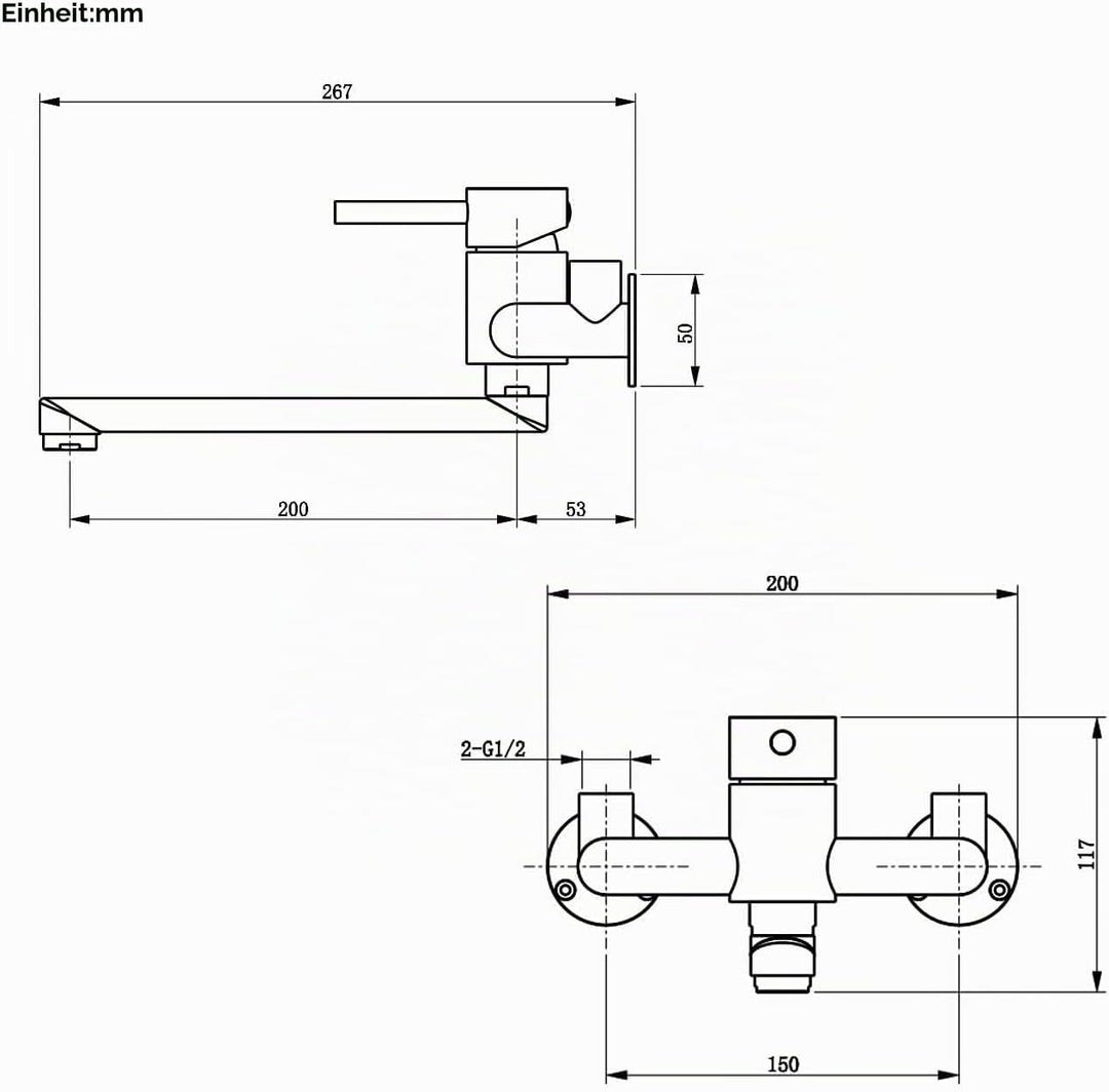 Wasserhahn Wandmontage für Garage/Waschküche, Wandarmatur Küche mit 1/2 Zoll Anschluss nach oben, Ei