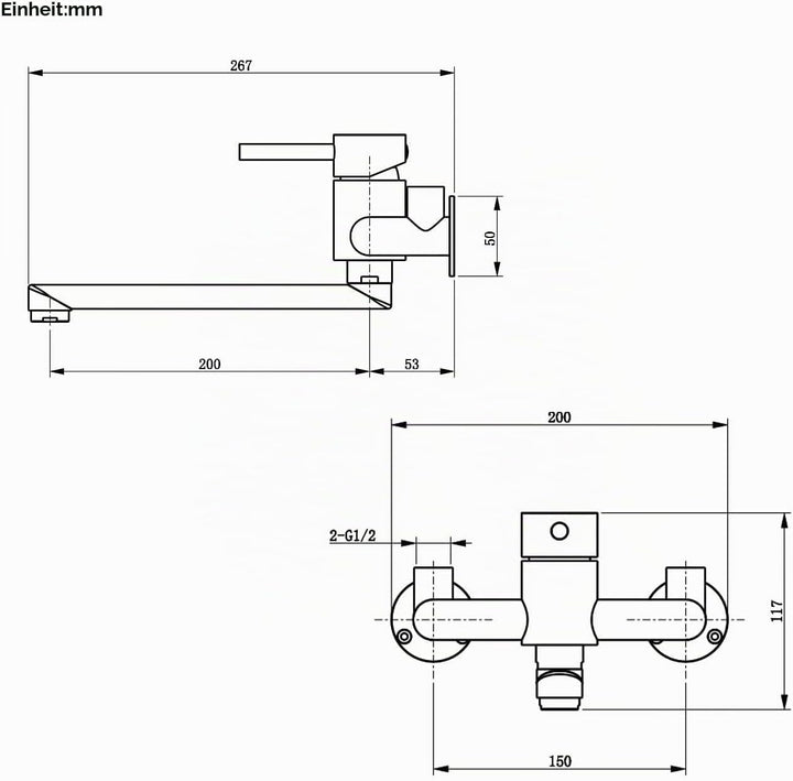 Wasserhahn Wandmontage für Garage/Waschküche, Wandarmatur Küche mit 1/2 Zoll Anschluss nach oben, Ei