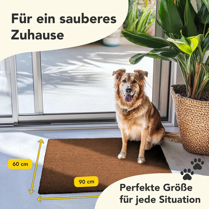 Floordirekt Fussmatte für Innen und Aussen, 60x90 cm Braun, Türmatte aus Kokos, Schmutzfangmatte für