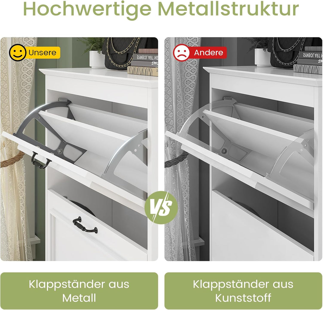 Schuhschrank Weiss Schuhkipper mit 3 Klappen, Schuhkommode Schuhregal mit Trennwände verstellbar und