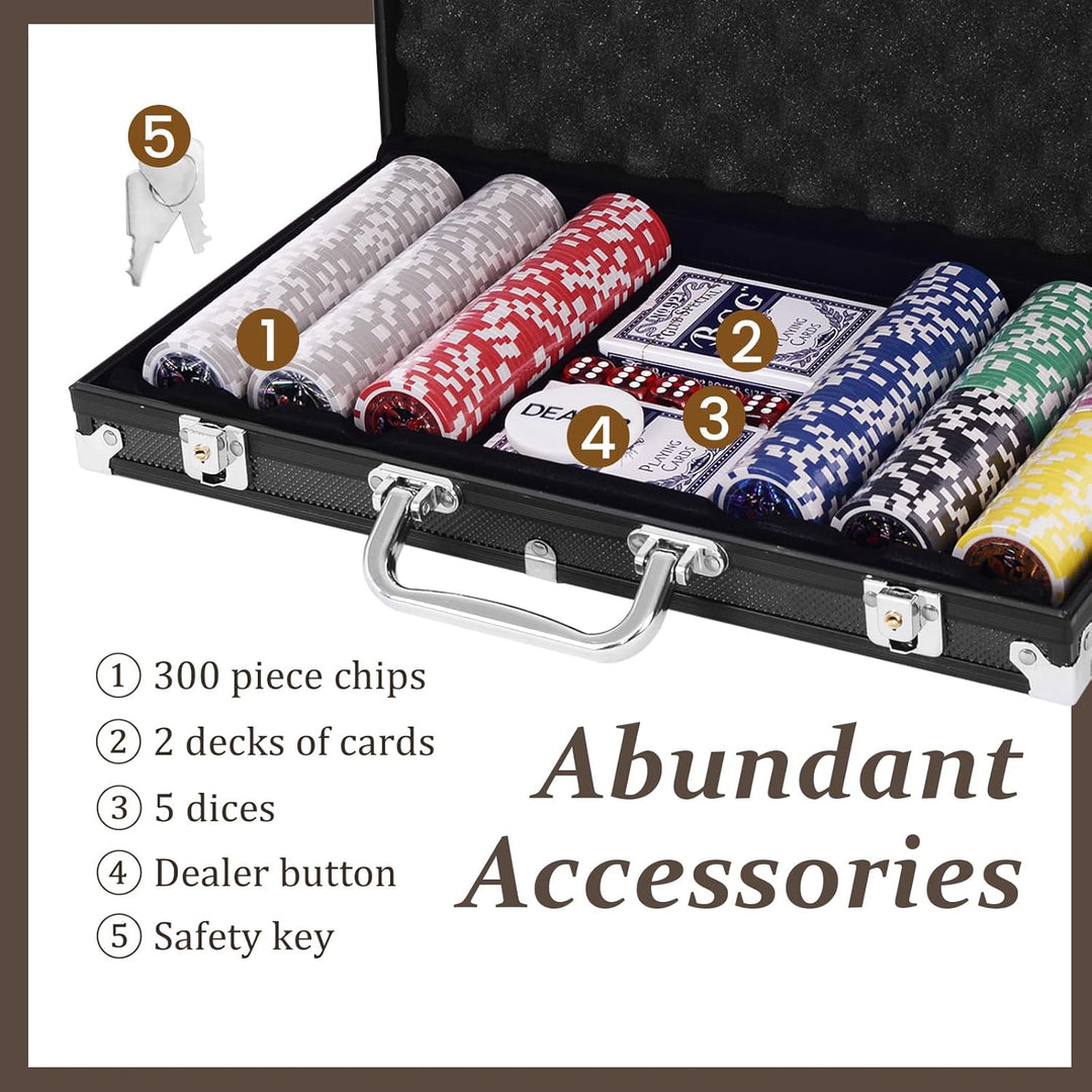 HOMASIS Pokerset mit 300 Chips, Alu Pokerkoffer mit 2 Kartendecks, 5 Würfeln, 1 Dealer Button, Poker