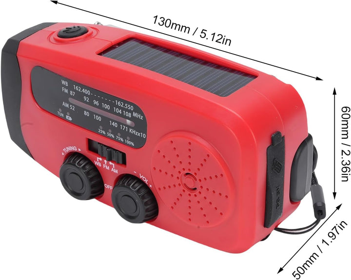 YWBL-WH Notfall-Kurbelradio, 2000 MAh, Solarbetriebenes NOAA-Wetterradio mit AM FM WB, LED-Taschenla