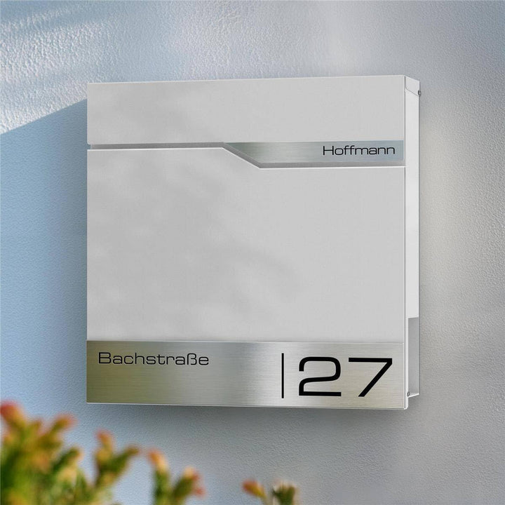 Metzler® Briefkasten mit App-Benachrichtigung und Zeitungsfach in Verkehrsweiss RAL 9016 aus pulverb