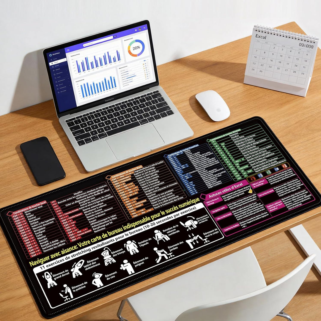 Tapis de Souris Excel, 900 x 400 mm, Tapis XXL, jeu antidérapant Pour le Bureau et la Maison, Gadget