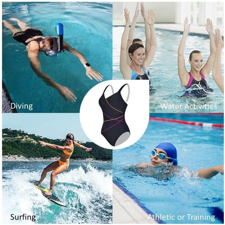 Veranobreeze Damen Sport Badeanzug Racerback Schwarz Sport Bademode 40 Lila & Orange, 40 Lila & Oran