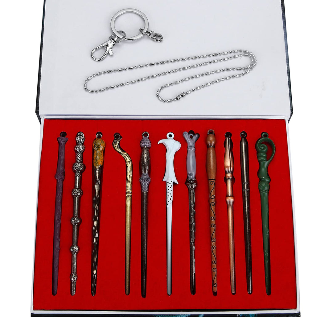 11 Stück Magic Zauberstab Ketten Set Hermine Dumbledore Metall Zauberer Zauberstäbe Stick fur Erwach