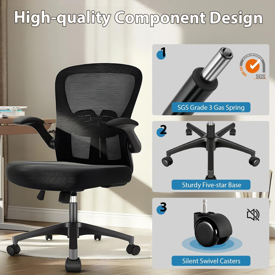 Durrafy Ergonomischer Bürostuhl, Schreibtischstuhl mit hochklappbaren Armlehnen, Verstellbarer Lende