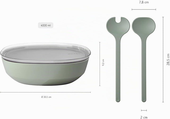 Mepal – Salat-Set Silueta – Servierschale mit Deckel (4000 ml) mit Salatbesteck (28,5 cm) – Outdoor-