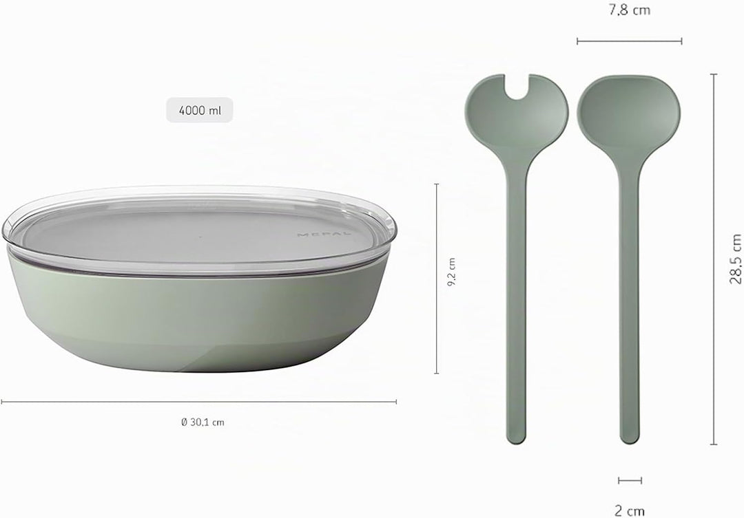 Mepal – Salat-Set Silueta – Servierschale mit Deckel (4000 ml) mit Salatbesteck (28,5 cm) – Outdoor-