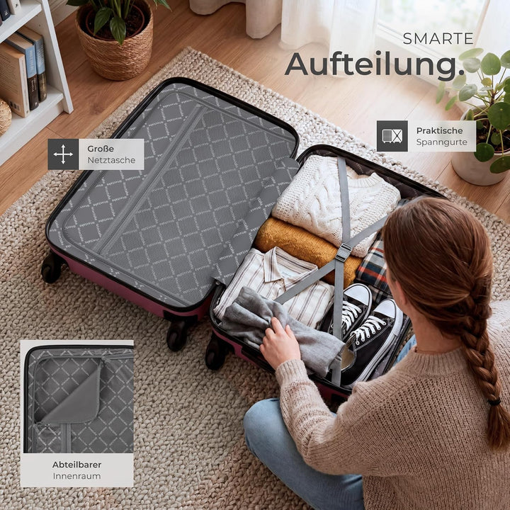 tectake® 3er Kofferset mit Kofferwaage & Kofferanhänger, Reisekoffer Set, ABS Hartschalenkoffer Set,
