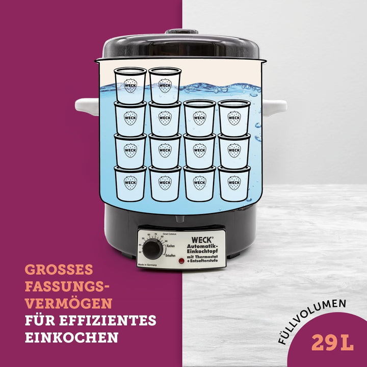Weck Einkochautomat WAT 14A (Einkochtopf / Einwecktopf mit Auslaufhahn, 35 cm, 230 V, 2000 W, 29 L),