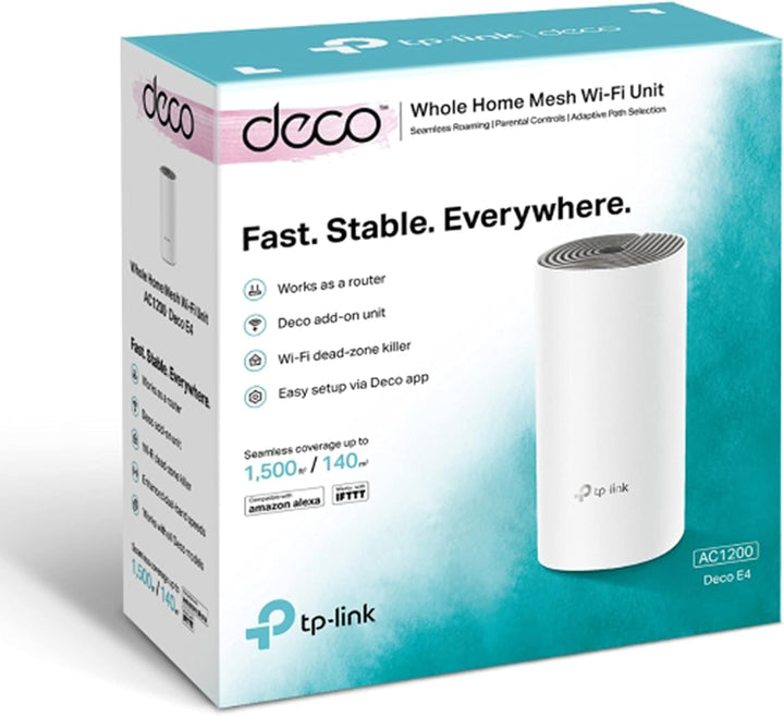 TP-Link Deco E4 Mesh WLAN Set (1er Pack), AC1200 Dual Band Router & Repeater (Reichweite bis zu 130m