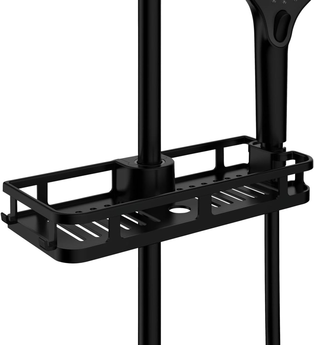 WENKO Duschablage Mod. Libertà Schwarz, Duschregal mit Haken und Duschkopfhalter aus Kunststoff, Anb