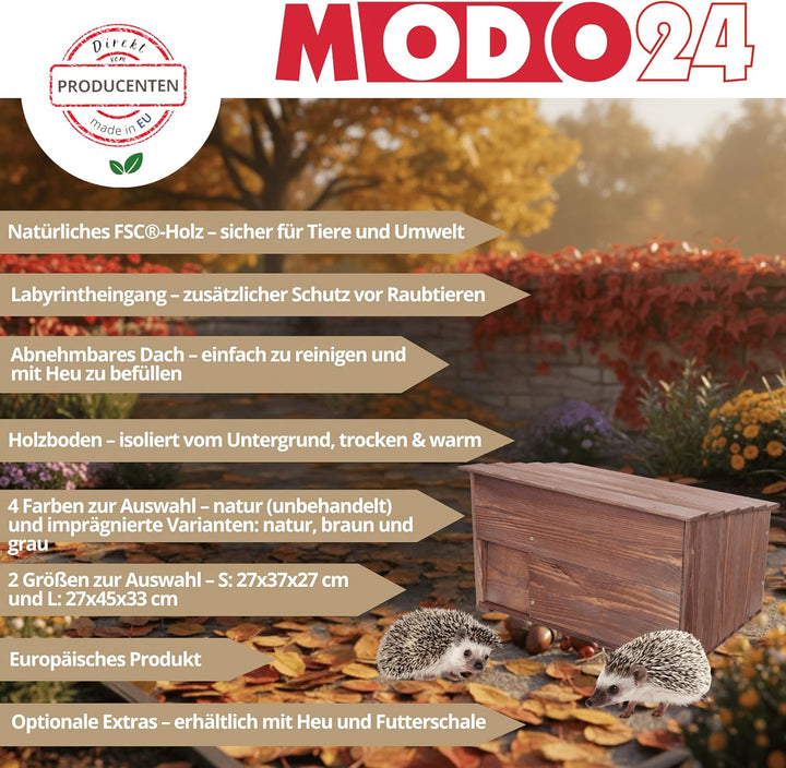 Igelhaus aus Holz, Stabiles Igel Winterquartier mit Labyrintheingang, Boden & Trennwand, Igelhütte/I