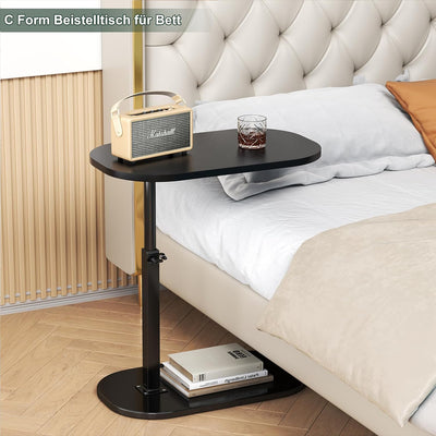 YUTVCZO Beistelltisch C Form, Klein Couchtisch Holz Sofatisch Höhenverstellbar, C Form Beistelltisch