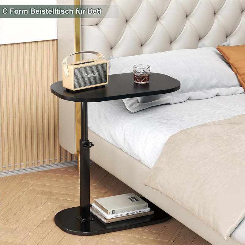 YUTVCZO Beistelltisch C Form, Klein Couchtisch Holz Sofatisch Höhenverstellbar, C Form Beistelltisch