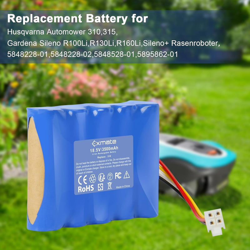 Exmate 18.5V 3500mAh Akku Li-ion Kompatible mit Gardena Sileno R100Li,R130Li,R160Li, Husqvarna Autom