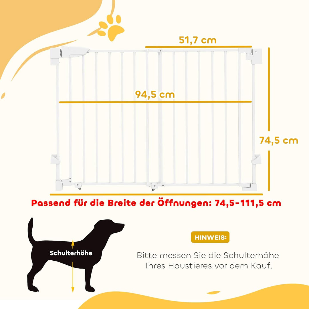 PawHut Treppenschutzgitter Türschutzgitter 74,5-111,5cm Kinderschutzgitter mit Auto-Close, Beidseiti
