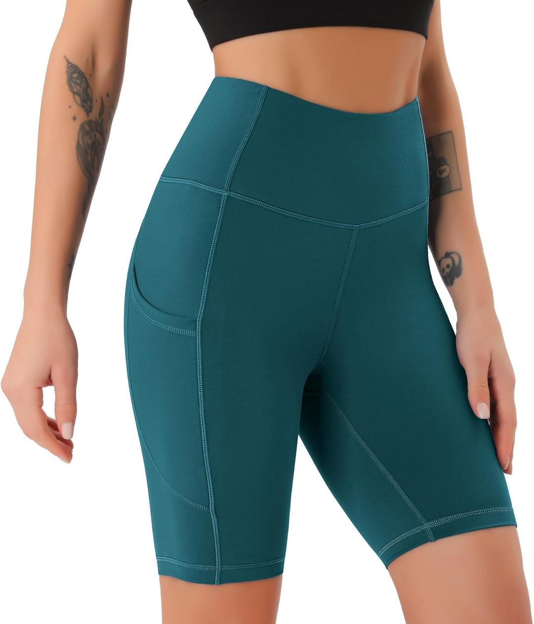 Persit Damen Kurze Leggings, Blickdicht Radlerhose mit Taschen L Türkis, L Türkis