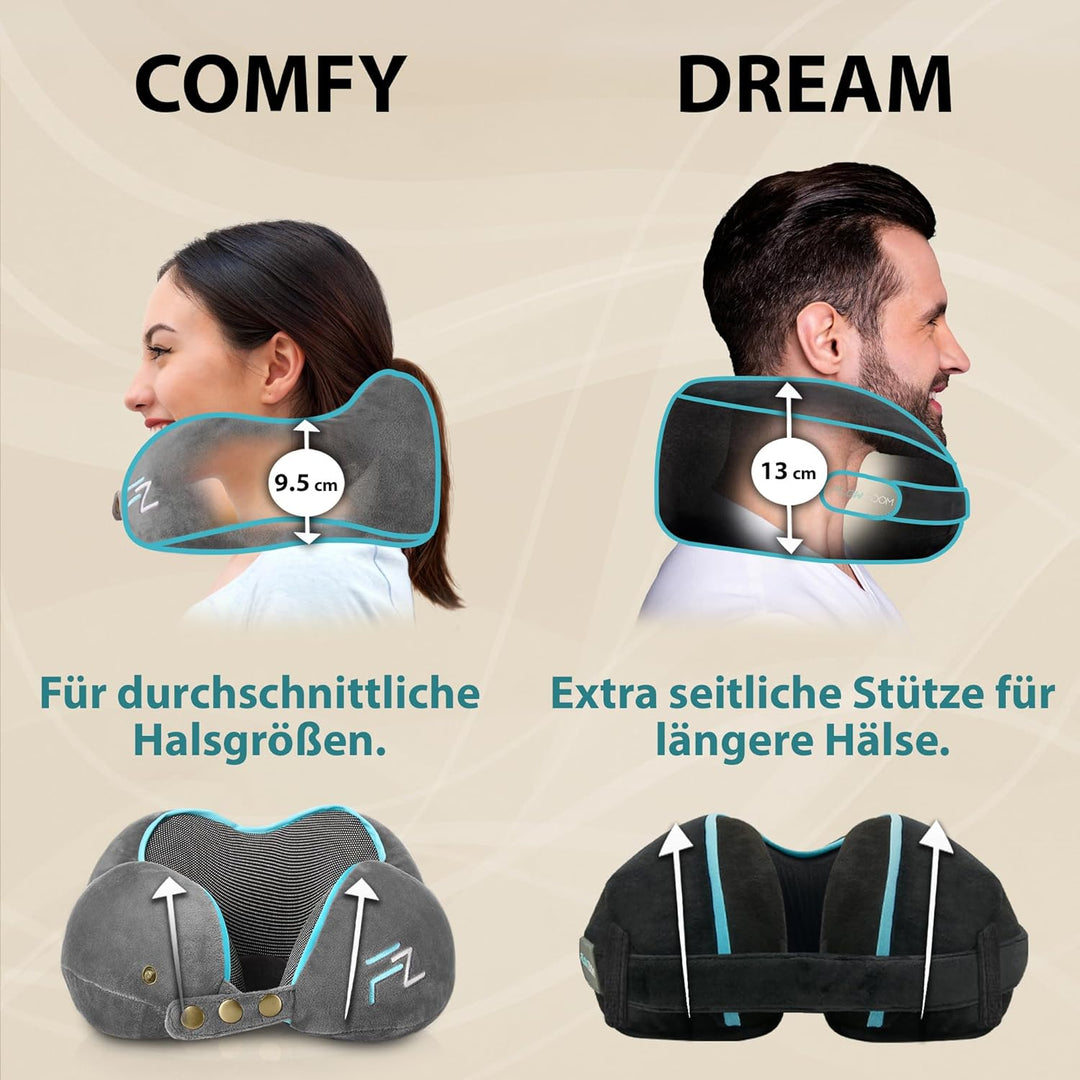 FLOWZOOM® Comfy Nackenhörnchen Nackenkissen Flugzeug & Auto Reise-Kissen aus Memory-Foam mit schmale