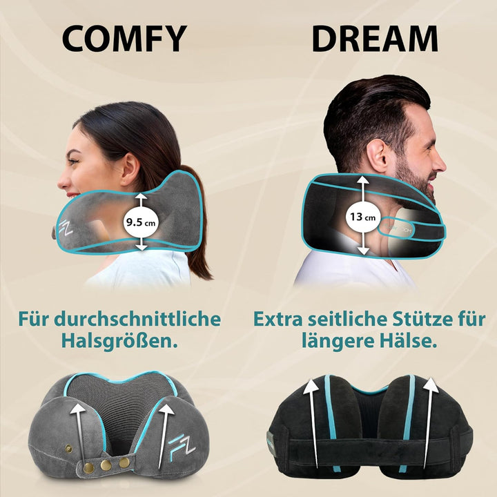 FLOWZOOM® Comfy Nackenhörnchen Nackenkissen Flugzeug & Auto Reise-Kissen aus Memory-Foam mit schmale