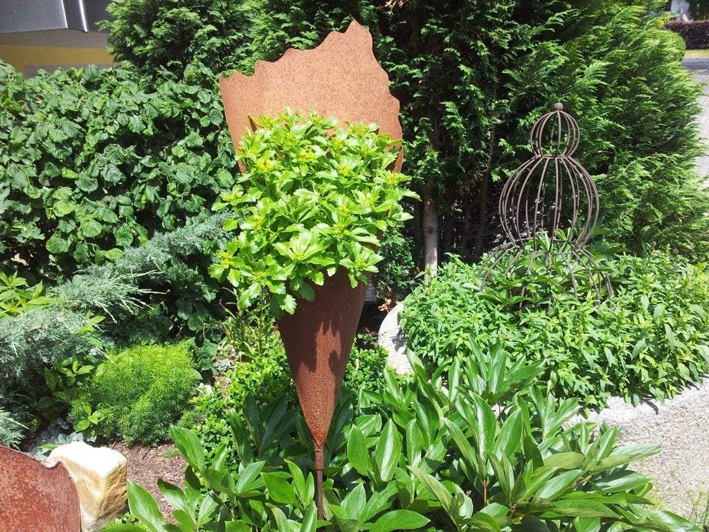 Pflanztüte auf Stab aus Metall | Rost Gartendeko zum Bepflanzen | 40 cm tief, 40 cm auf Stab