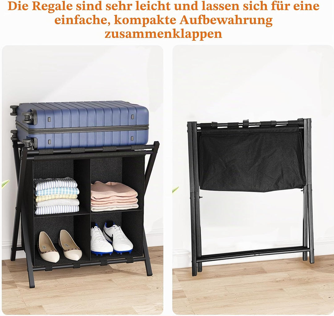 Kofferständer, Gepäckablage, 2er Set, Kofferständer Klappbar, Kofferstände mit Ablagefächern, Koffer