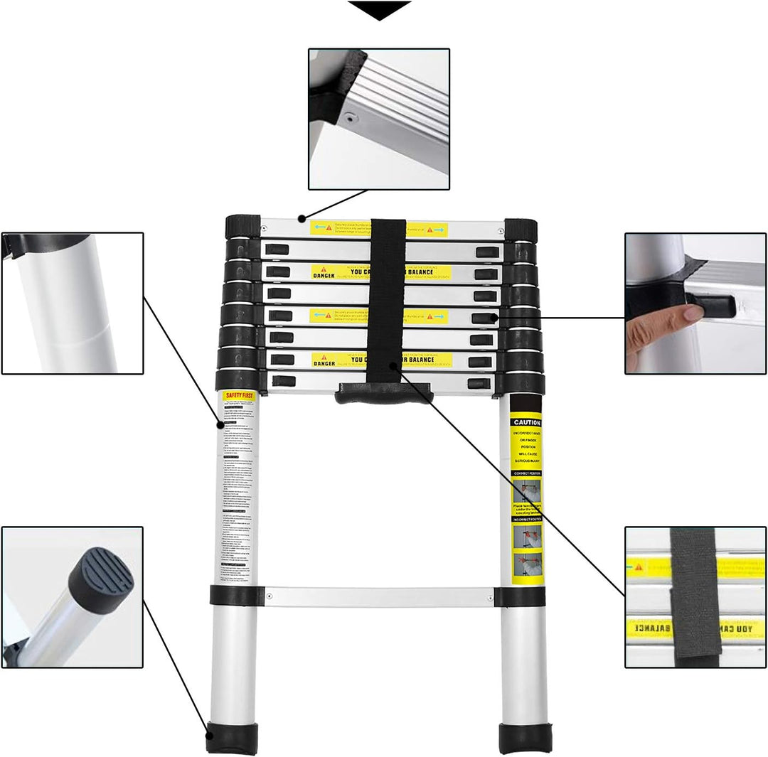 Eulenke 4,4M Teleskopleiter - Rutschfester Multifunktionsleiter 150 kg Belastbarkeit - Aluleiter Hau
