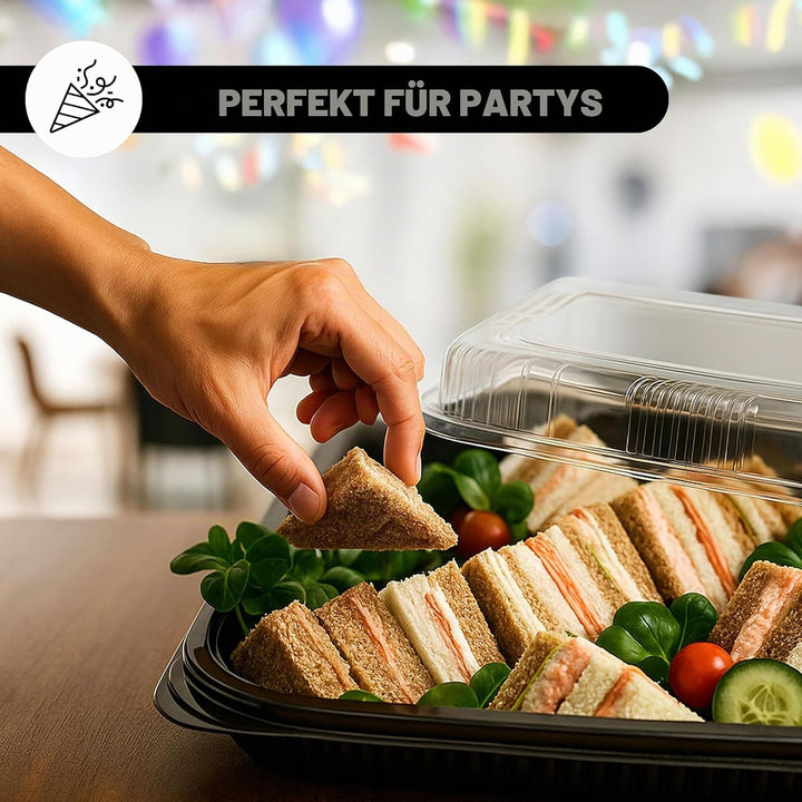 ebake Mehrweg Servierplatte mit Deckel (10 Stk. à 33 x 24 cm) - Meal Prep Boxen/Buffet Platten für P