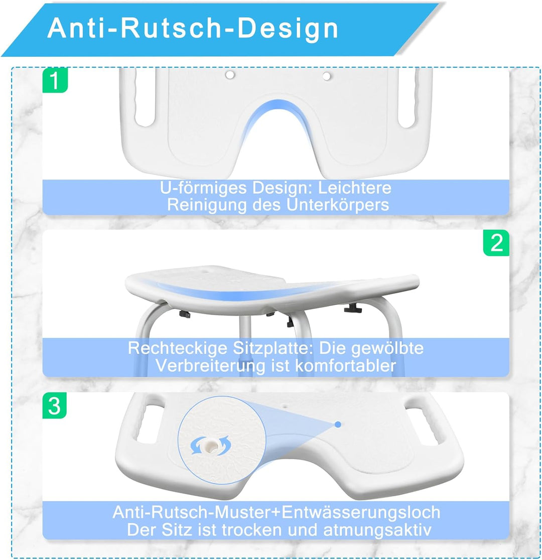 AUFUN Duschhocker Duschstuhl 35-51cm Höhenverstellbar Duschhocker U-Typ Anti-Rutsch Badsitz Duschhil