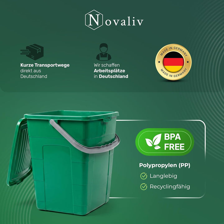 Novaliv Biomülleimer Küche 7L 3er-Set mit Klappdeckel & Tragegriff, Komposteimer stapelbar, BPA-frei