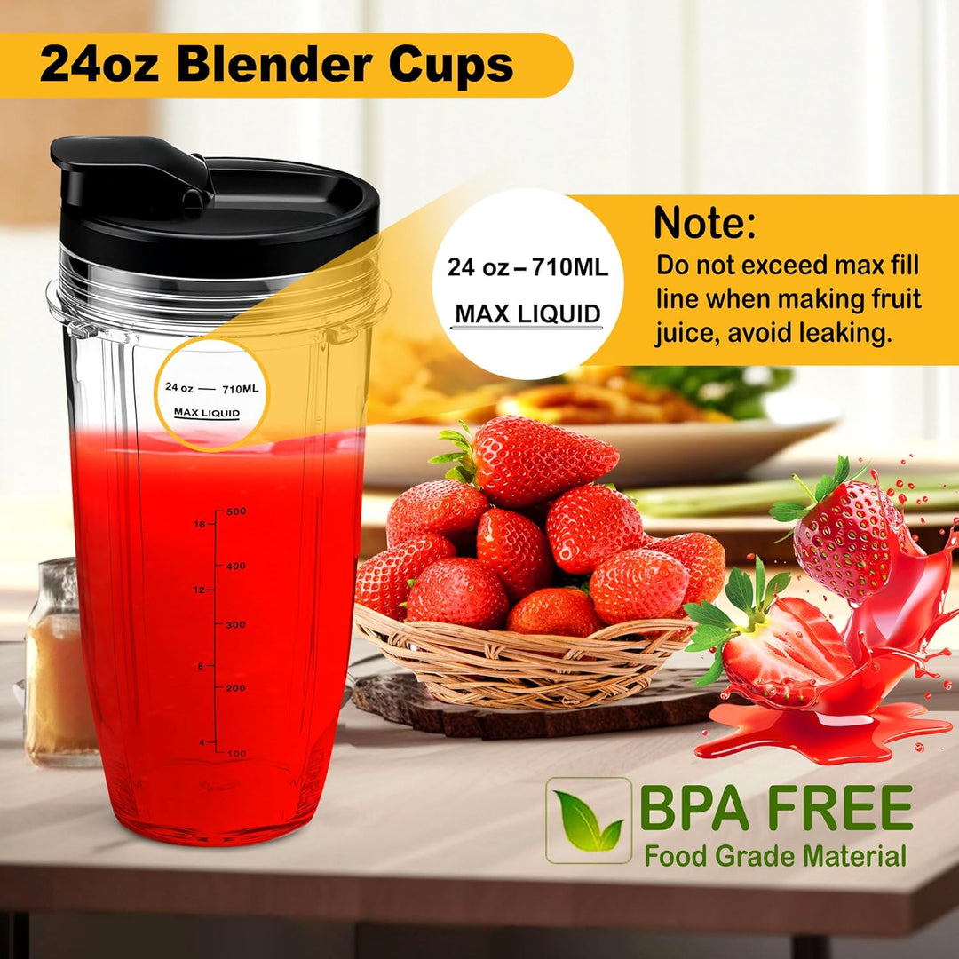 2 Stück Ersatz 24oz Blender Cup mit Sip & Seal Deckel Kompatibel mit Nutri Ninja BL450 BL456 BL480 B