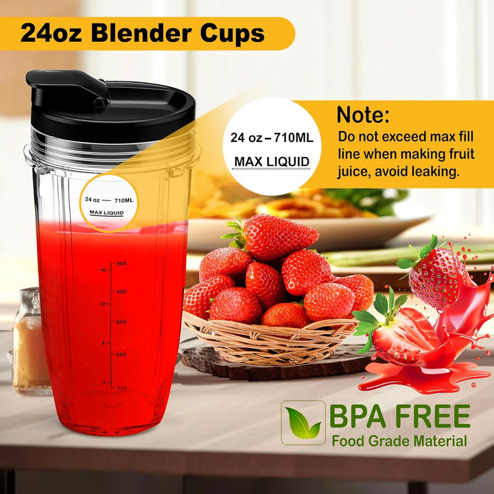 2 Stück Ersatz 24oz Blender Cup mit Sip & Seal Deckel Kompatibel mit Nutri Ninja BL450 BL456 BL480 B