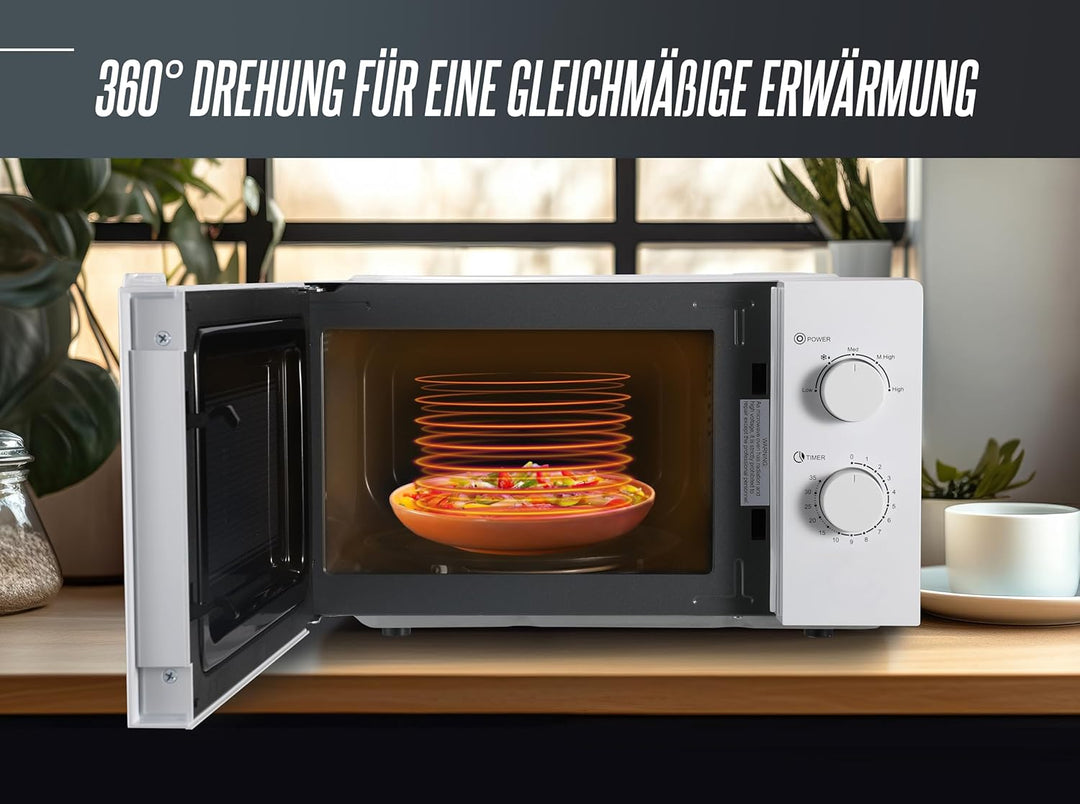 HEINRICHS Mikrowelle, kompakte Mikrowelle, 20L Volumen, 5 Leistungsstufen, inkl.35 min. Timer, Defro