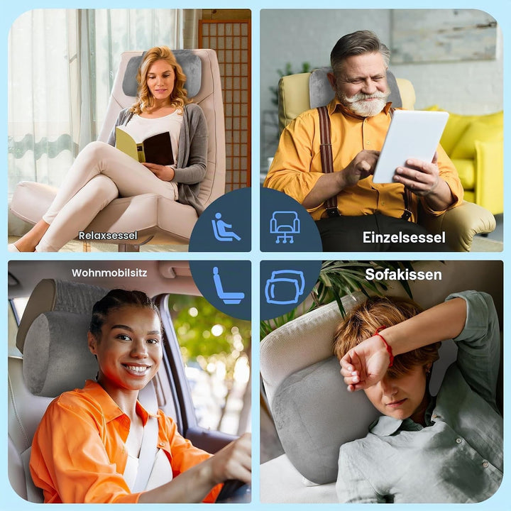 Ergonomisches Samt Nackenkissen für Stühle und Sofas | Rutschfest mit 2 Taschen, abnehmbarer Bezug,