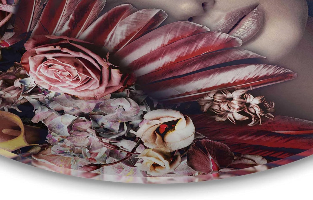 REINDERS Glasbild Flügel Frau - Blumen - Romantisch - Round Art Glas 50 x 50 cm Rosa Wohnzimmer Mens